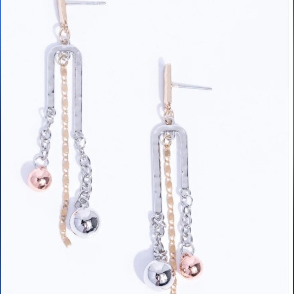 Paparazzi Silver and Gold Chain Earrings Authoritative Administration Multi Post